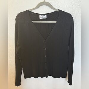 Black Ribbed Button Down Crop Sweater